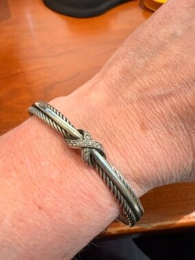 David Yurman Petite Pave Cross over X pave diamond cuff bracelet